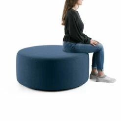 Dark Blue Block Party Lounge Round Ottoman, 40"