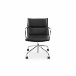 Black Meredith Meeting Chair, Mid Back, Nickel Frame