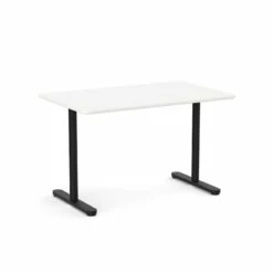 Raise Fixed Height Single Desk, White, 48", Black Legs