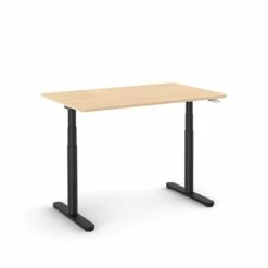 Raise Adjustable Height Single Desk, Natural Oak, 48", Black Legs