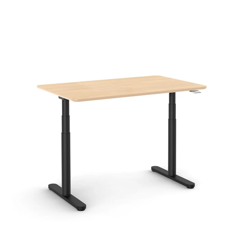 Raise Adjustable Height Single Desk, Natural Oak, 48", Black Legs