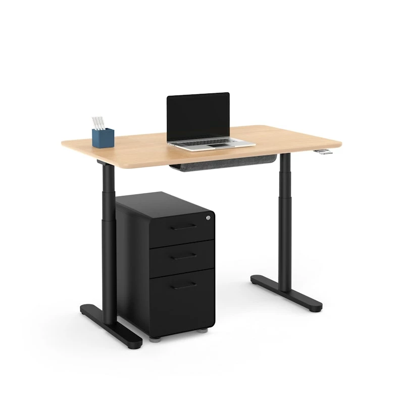 Raise Adjustable Height Single Desk, Natural Oak, 48", Black Legs - Image 3