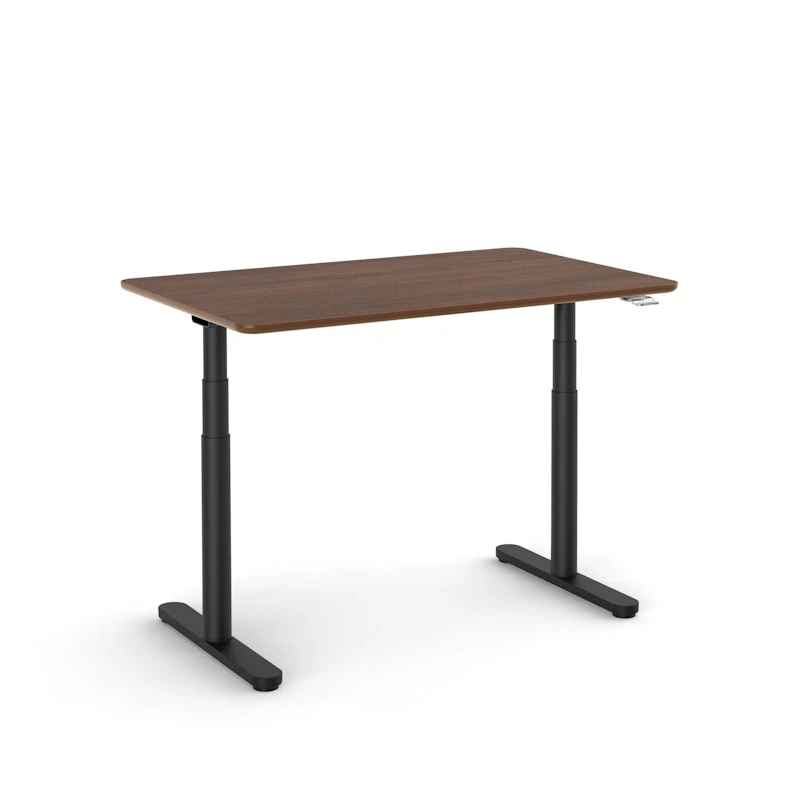 Raise Adjustable Height Single Desk, Walnut, 48", Black Legs