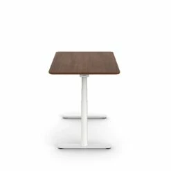Raise Adjustable Height Single Desk, Walnut, 48", White Legs
