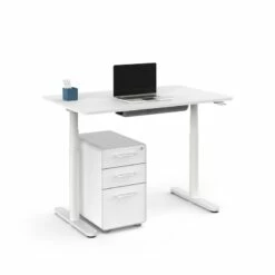 Raise Adjustable Height Single Desk, White, 48", White Legs