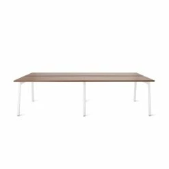 Series A Double Desk For 4, Walnut, 47", White Legs