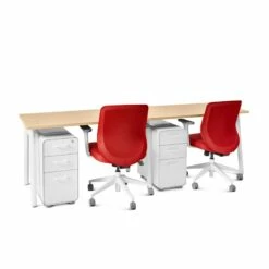 Series A Single Desk For 2, Natural Oak, 47", White Legs