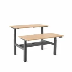 Series L Adjustable Height Double Desk For 2, Natural Oak, 47", Charcoal Legs