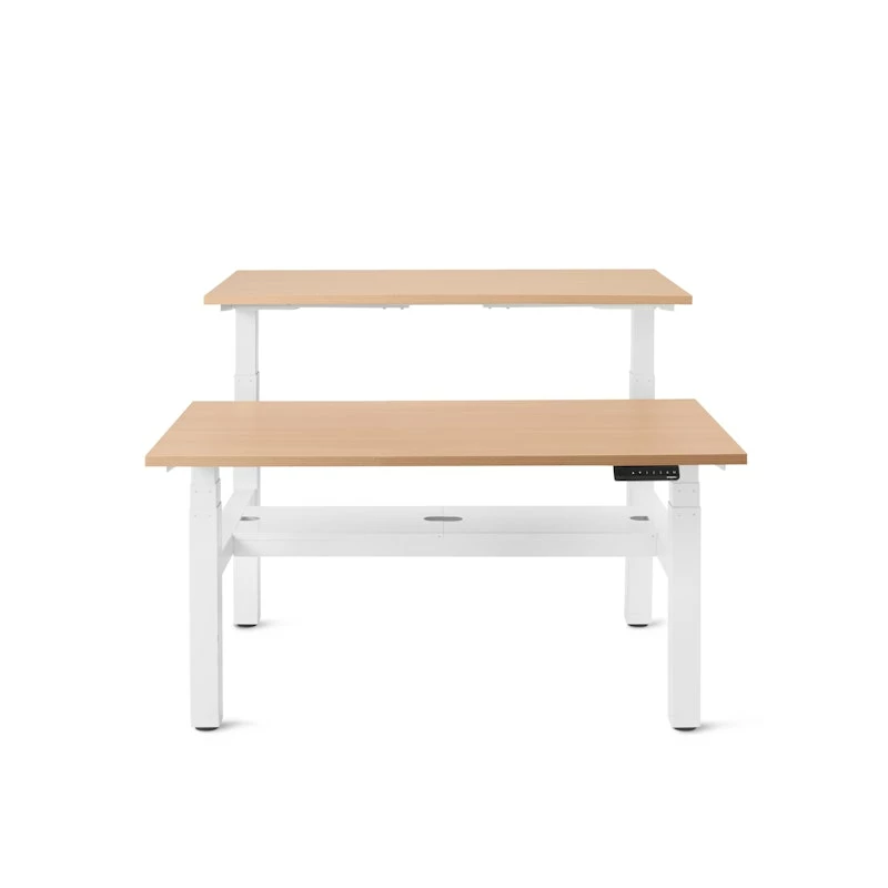Series L Adjustable Height Double Desk For 2, Natural Oak, 47", White Legs - Image 4
