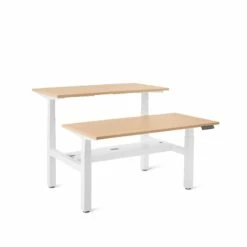 Series L Adjustable Height Double Desk For 2, Natural Oak, 47", White Legs