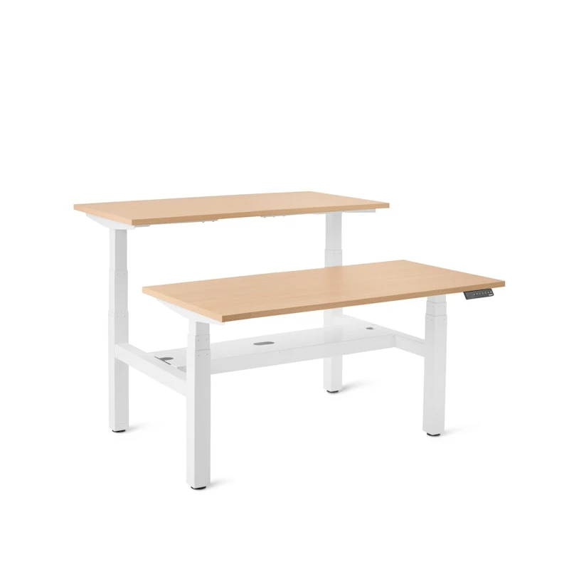 Series L Adjustable Height Double Desk For 2, Natural Oak, 47", White Legs