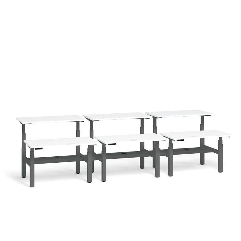 Series L Adjustable Height Double Desk For 6, White, 47", Charcoal Legs