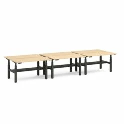 Series L Adjustable Height Double Desk For 6, Natural Oak, 47", Charcoal Legs