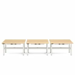 Series L Adjustable Height Double Desk For 6, Natural Oak, 57", White Legs