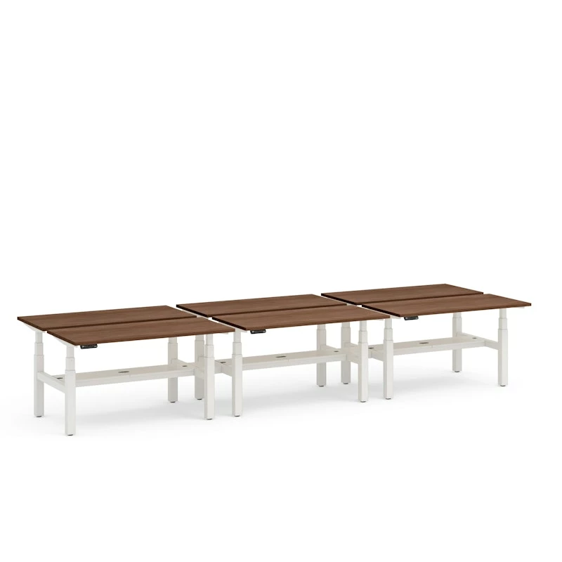 Series L Adjustable Height Double Desk For 6, Walnut, 57", White Legs - Image 3