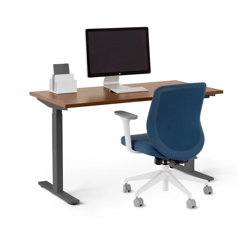 Series L 2S Adjustable Height Single Desk, Walnut, 47", Charcoal Legs - Image 4