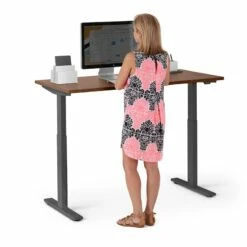 Series L 2S Adjustable Height Single Desk, Walnut, 47", Charcoal Legs
