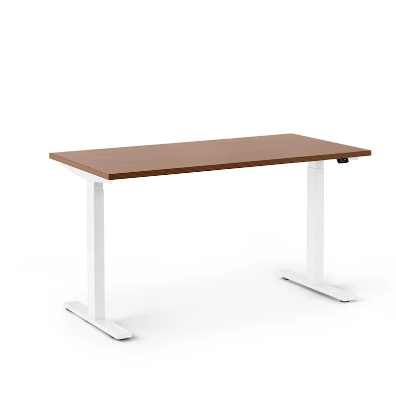 Series L 2S Adjustable Height Single Desk, Walnut, 47", White Legs