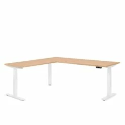 Series L Adjustable Height Corner Desk, Natural Oak With White Base, Left Handed