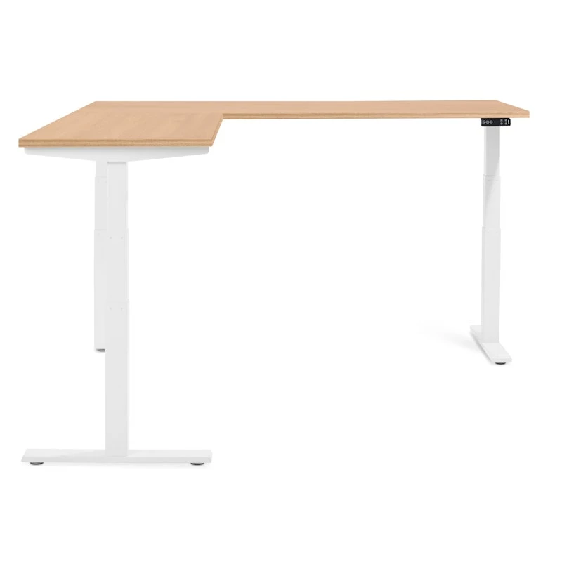 Series L Adjustable Height Corner Desk, Natural Oak With White Base, Left Handed - Image 2