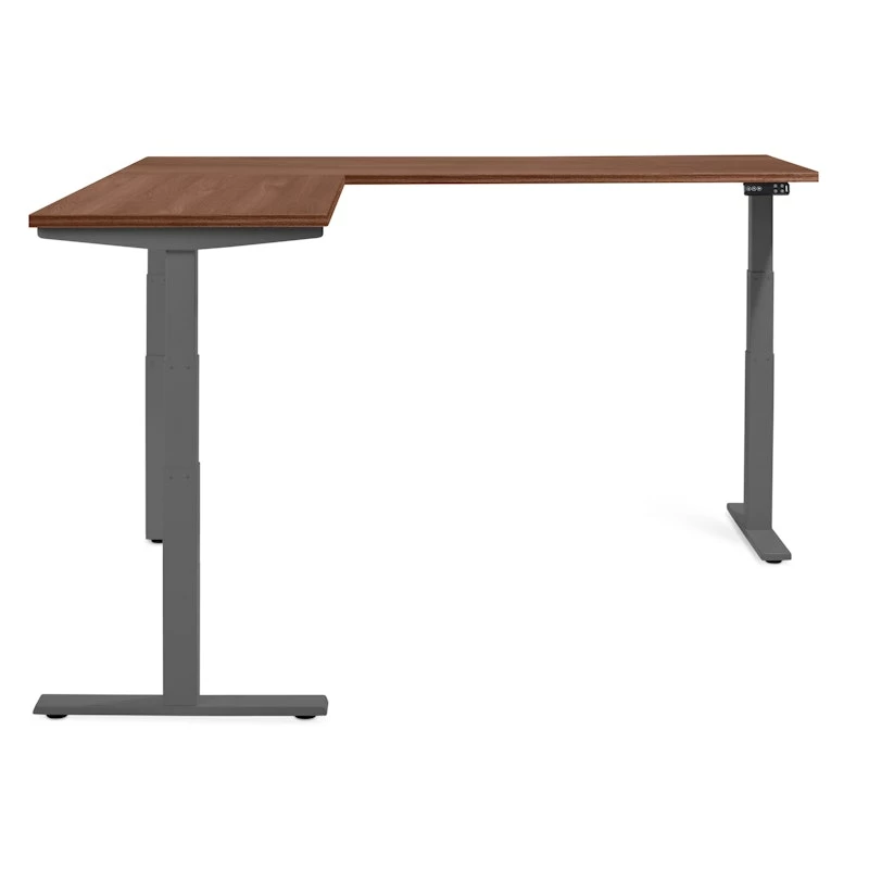 Series L Adjustable Height Corner Desk, Walnut With Charcoal Base, Left Handed - Image 2