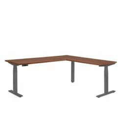 Series L Adjustable Height Corner Desk, Walnut With Charcoal Base, Right Handed