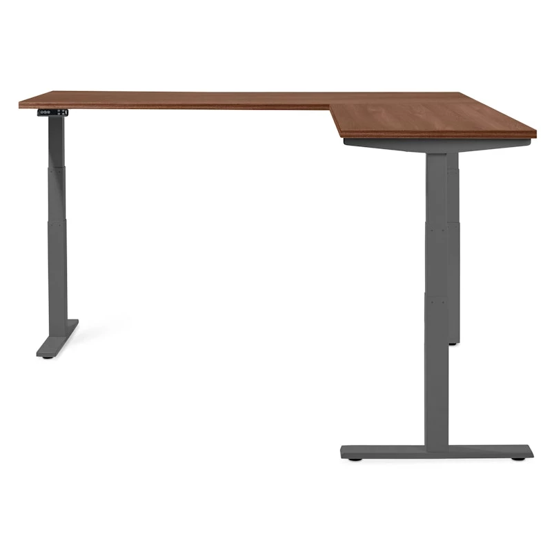 Series L Adjustable Height Corner Desk, Walnut With Charcoal Base, Right Handed - Image 2