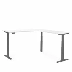 Series L Adjustable Height Corner Desk, White With Charcoal Base, Right Handed