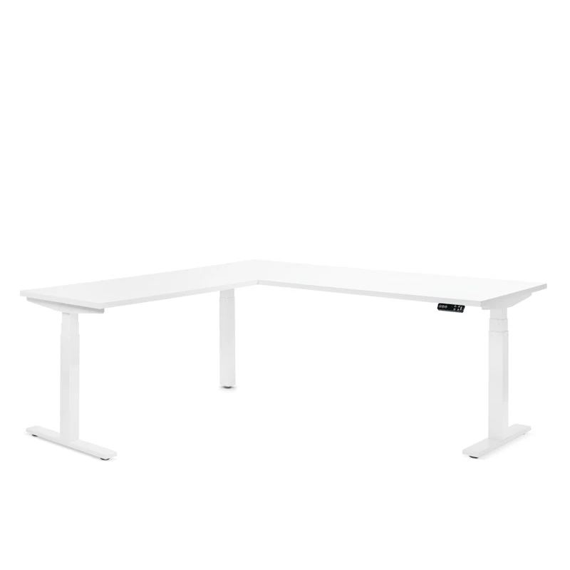 Series L Adjustable Height Corner Desk, White With White Base, Left Handed