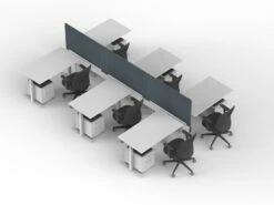 Series L Desk For 6 + Boom Power Rail, Natural Oak, 47", White Legs