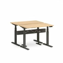 Series L Desk For 2 + Boom Power Rail, Natural Oak, 47", Charcoal Legs