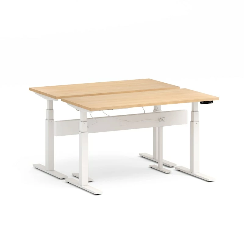 Series L Desk For 2 + Boom Power Rail, Natural Oak, 57", White Legs - Image 3