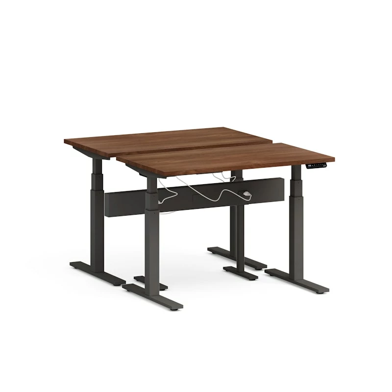Series L Desk For 2 + Boom Power Rail, Walnut, 47", Charcoal Legs