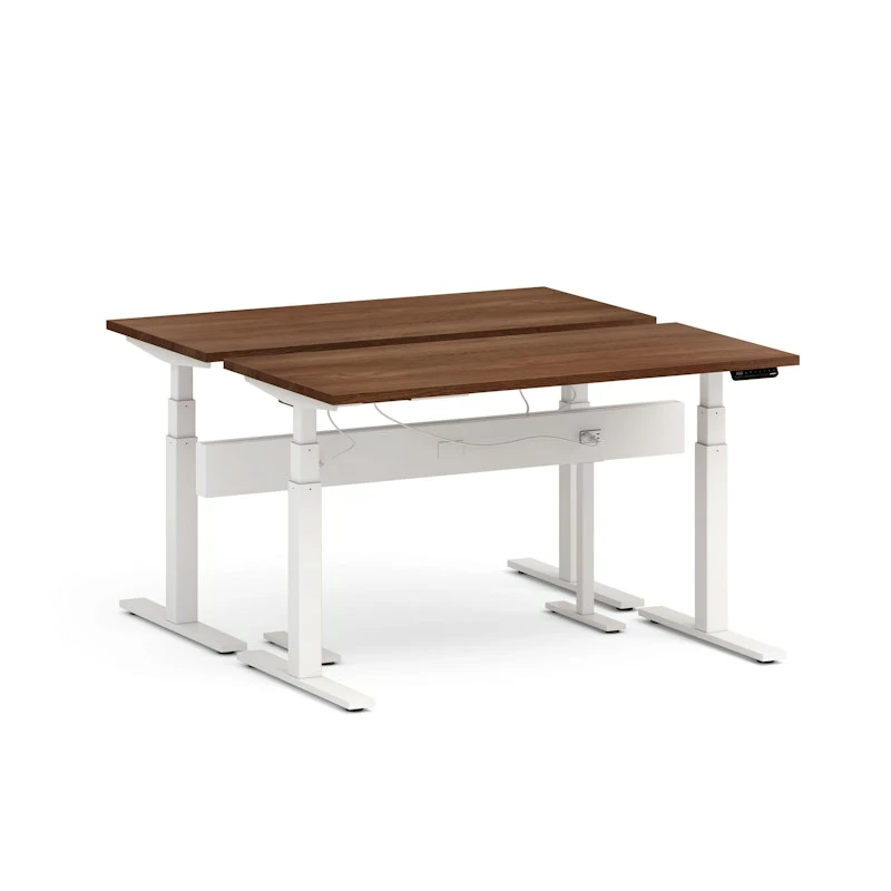 Series L Desk For 2 + Boom Power Rail, Walnut, 57", White Legs - Image 2
