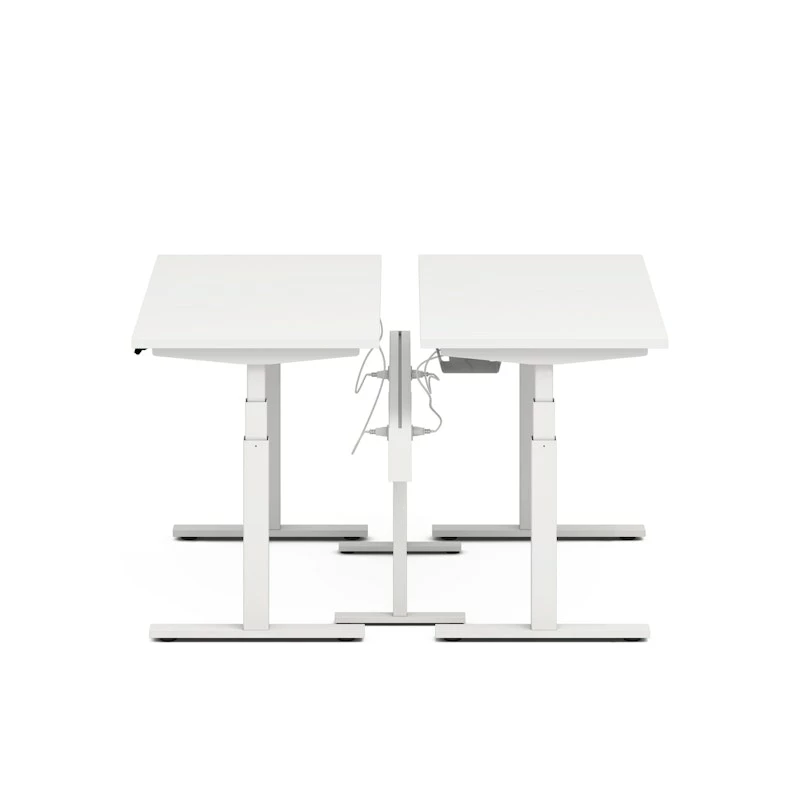Series L Desk For 2 + Boom Power Rail, White, 57", White Legs