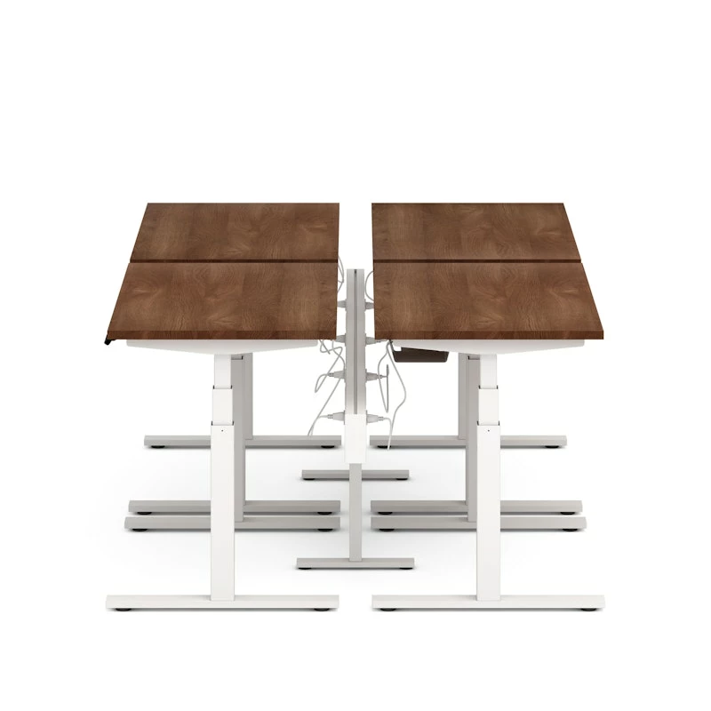 Series L Desk For 4 + Boom Power Rail, Walnut, 47", White Legs