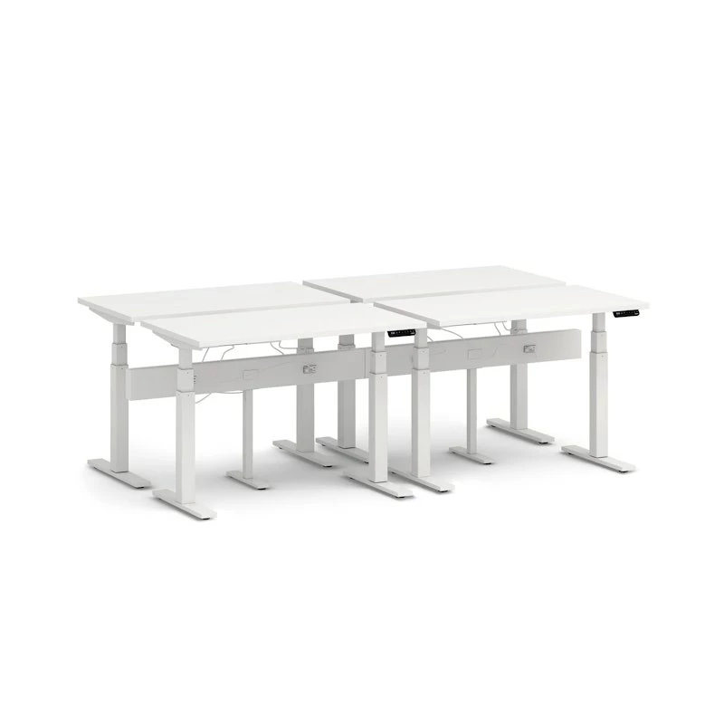 Series L Desk For 4 + Boom Power Rail, White, 47", White Legs