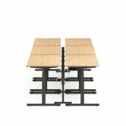 Series L Desk For 6 + Boom Power Rail, Natural Oak, 47", Charcoal Legs