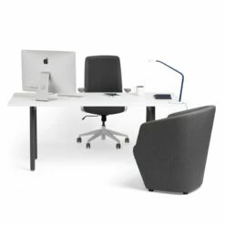 Series A Executive Desk, White, 72", Charcoal Legs