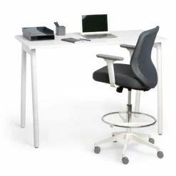 Dark Gray Max Drafting Chair, Mid Back, White Frame