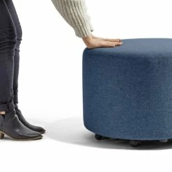 Dark Blue Block Party Lounge Round Ottoman, 24"