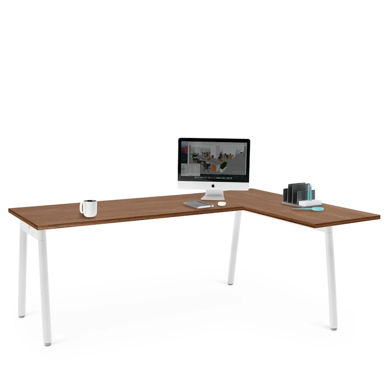 Series A Corner Desk, Walnut With White Base, Right Handed