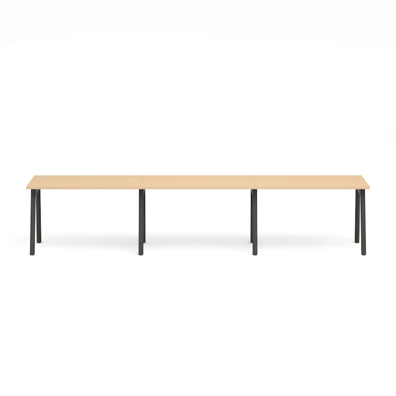 Series A Single Desk For 3, Natural Oak, 47", Charcoal Legs