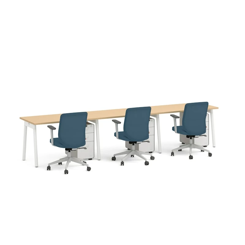 Series A Single Desk For 3, Natural Oak, 47", White Legs