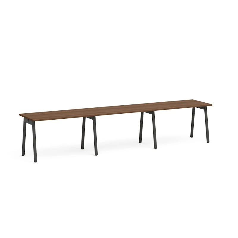 Series A Single Desk For 3, Walnut, 47", Charcoal Legs