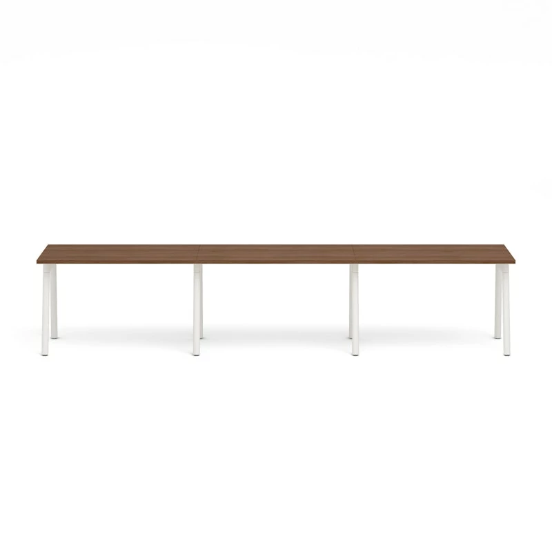 Series A Single Desk For 3, Walnut, 47", White Legs